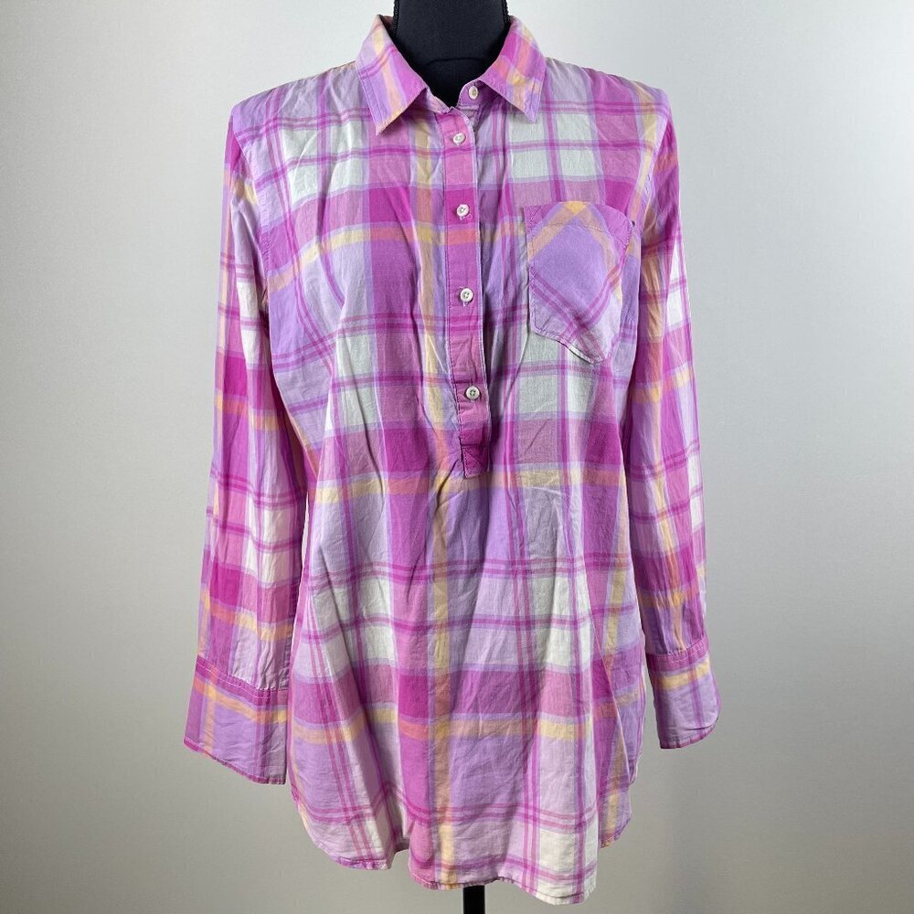 Merona Pink stripe Button Blouse Size L